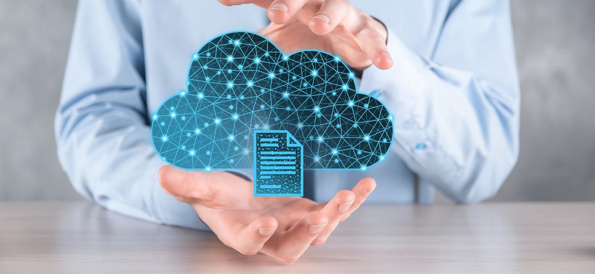 Cloud,Technology.,Polygonal,Wireframe,Cloud,Storage,Sign,With,Document,Icon