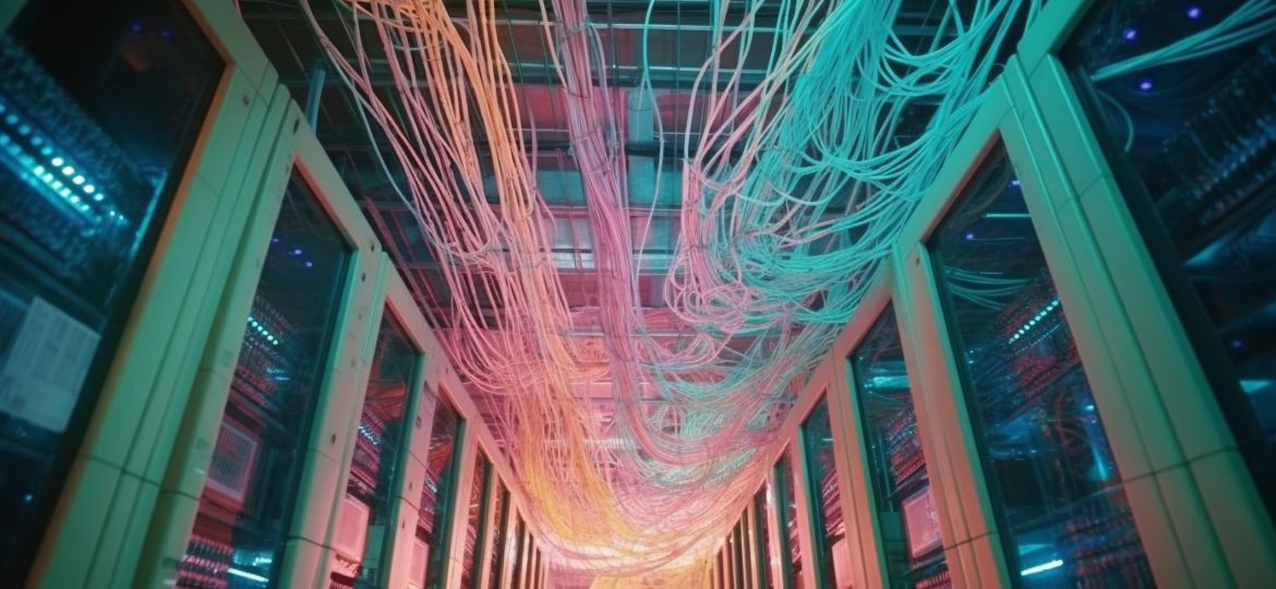 Futuristic technology glows in multi colored design pattern generated by AI